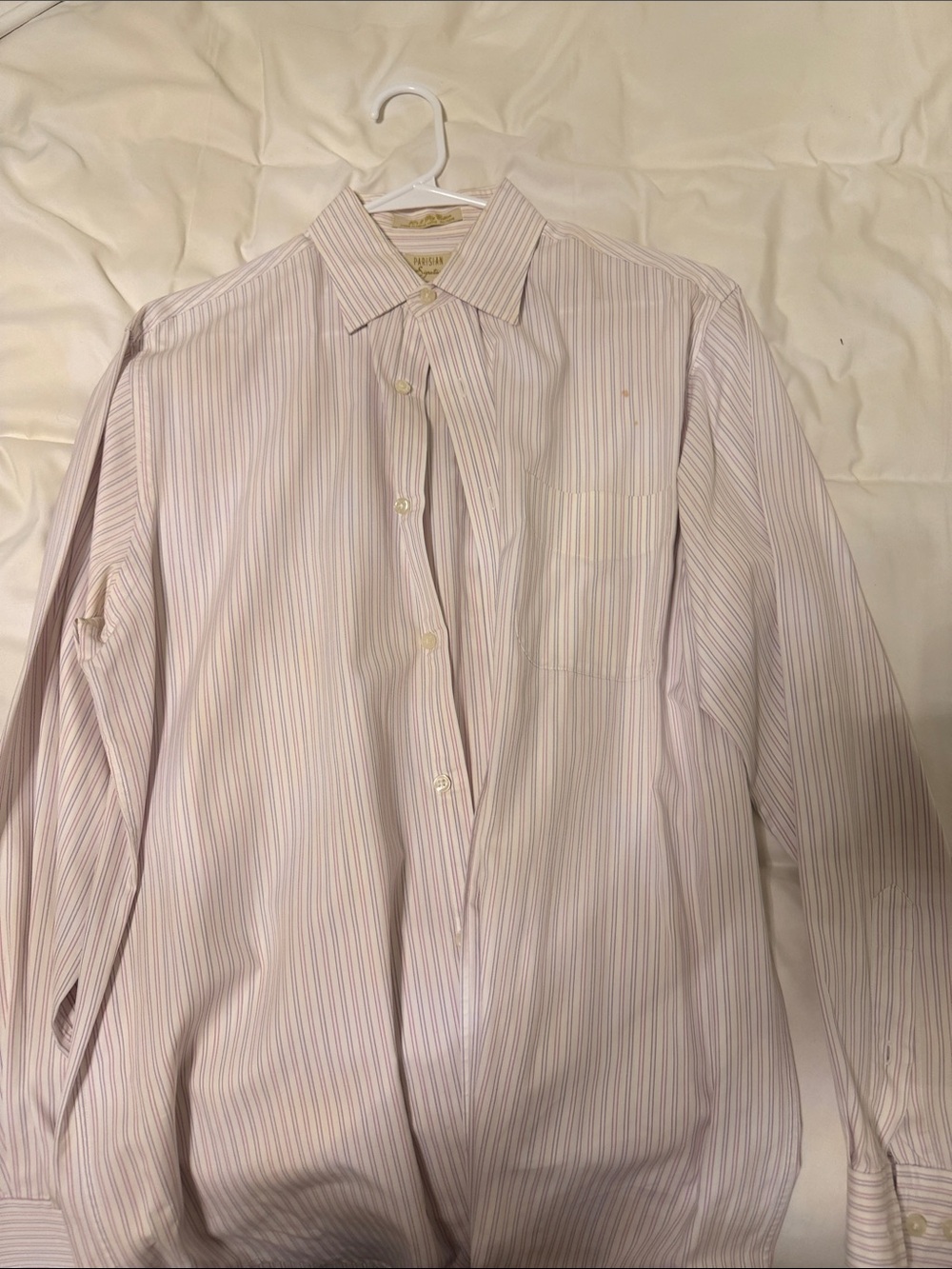 Parisian Works Men's Light Pink & White Striped Dress Shirt